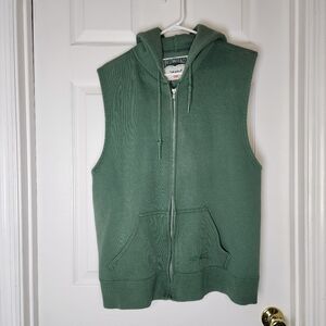 Levi‎ Strauss Green Sleeveless Hoodie Vest Zip Pockets Womens Vintage M